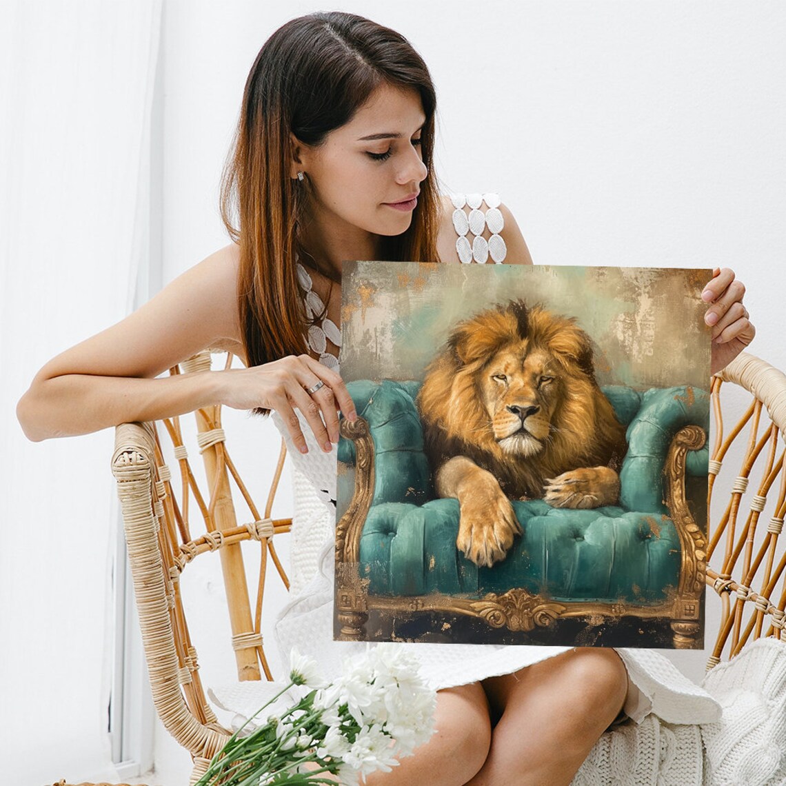 Lion Contemporary Glam Art Print, Living Room Decor - Image 3