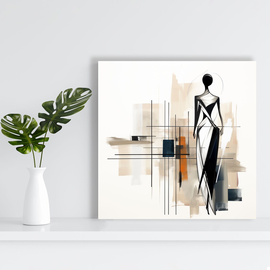 Fashion Illustration Woman In Flowing Gown Elegant Black White Art Poster - Image 2