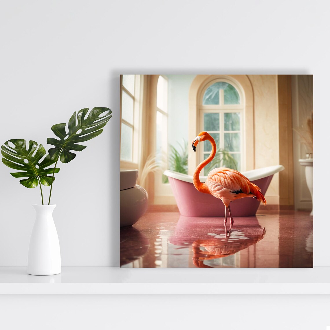 Bathtub Flamingo Elegance Contemporary Art Print - Image 2