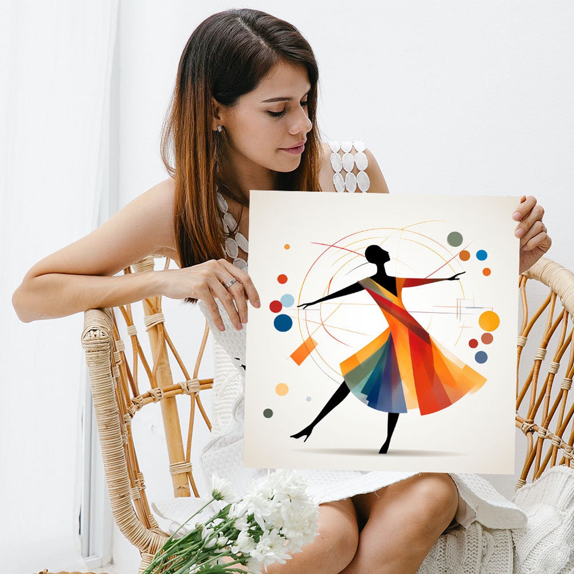 Dancer In Flowing Rainbow Dress Colorful Geometric Movement Art Poster - Image 3