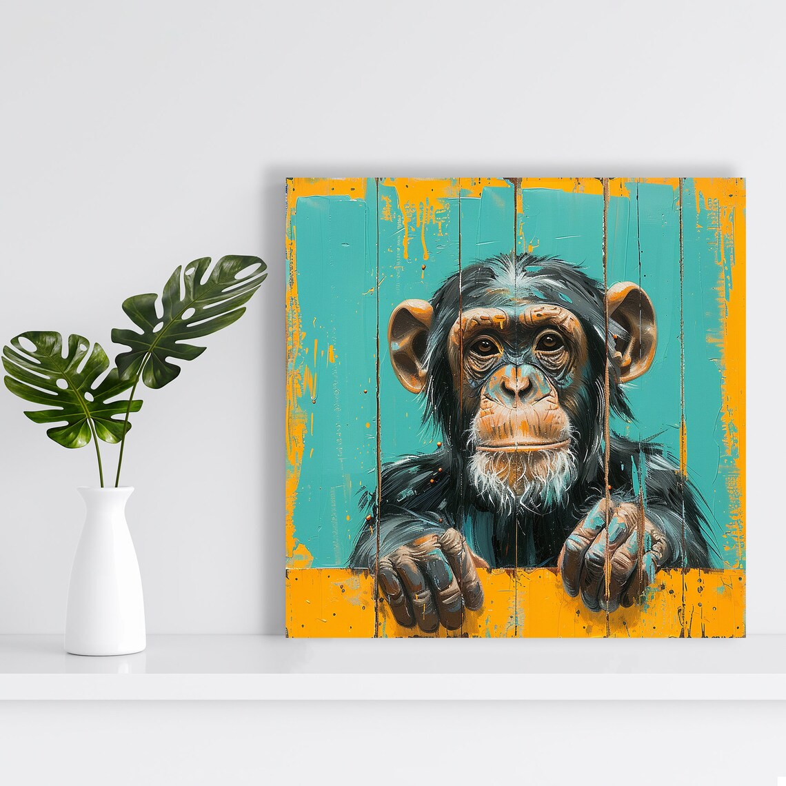 Contemporary Chimpanzee Art Print, Rustic Decor - Image 2