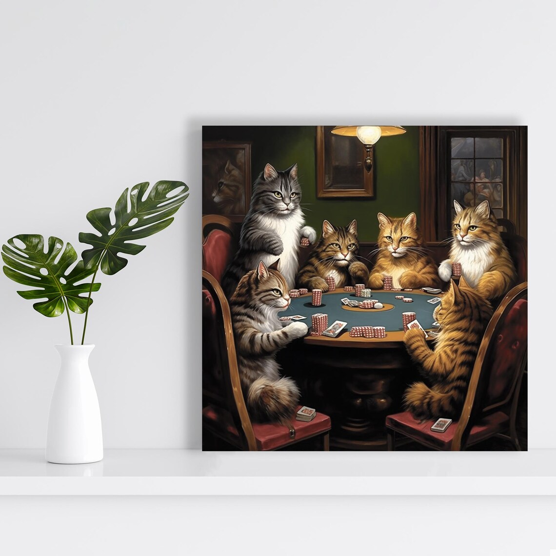 Cat Poker Night, Vintage Rustic Game Room Art Print - Image 2