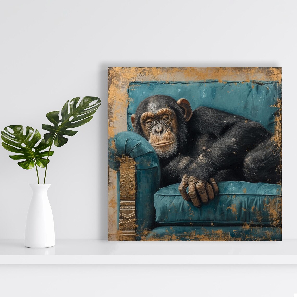Chimpanzee Art Print, Whimsical Rustic Wall Decor - Image 2