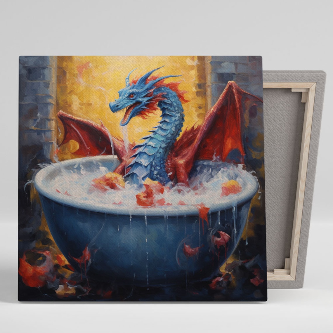 Dragon in Bathtub Bathroom Wall Art Print, Modern Decor