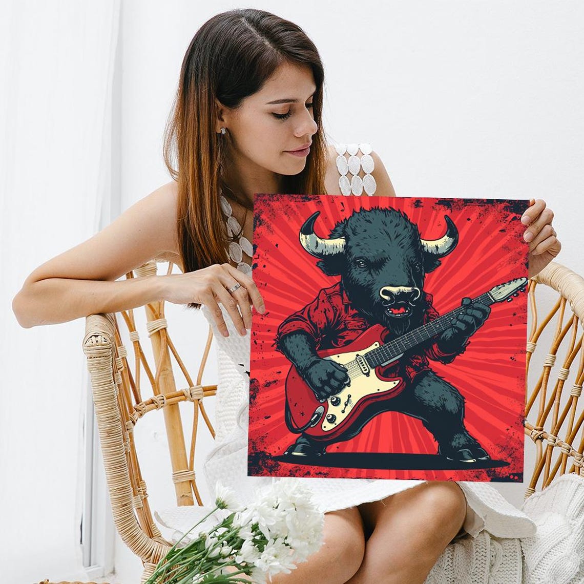 Rock Star Buffalo Electric Guitar Red Rock Music Retro Wall Poster - Image 3