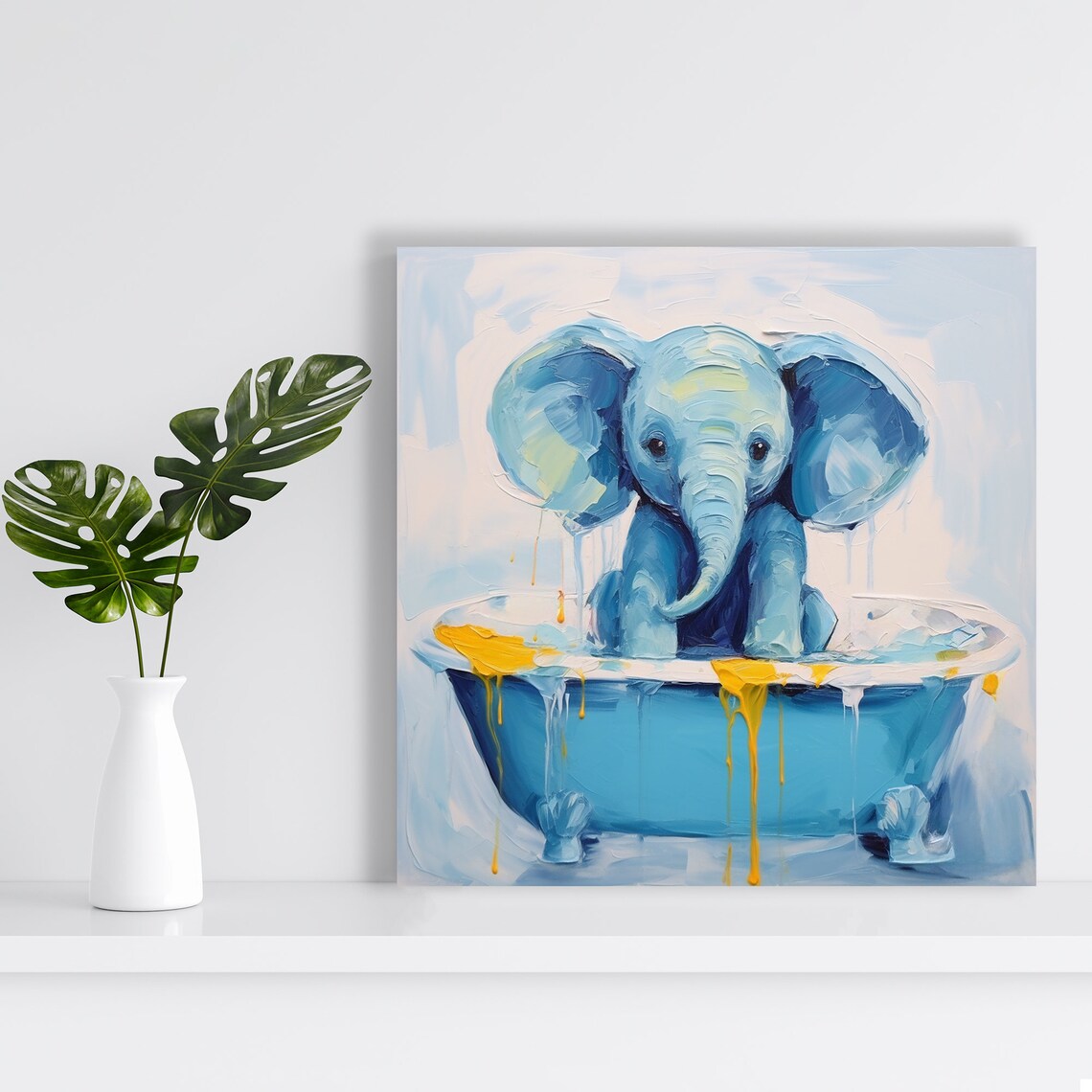 Elephant Bathtub Splash Art Print, Whimsical Decor - Image 2