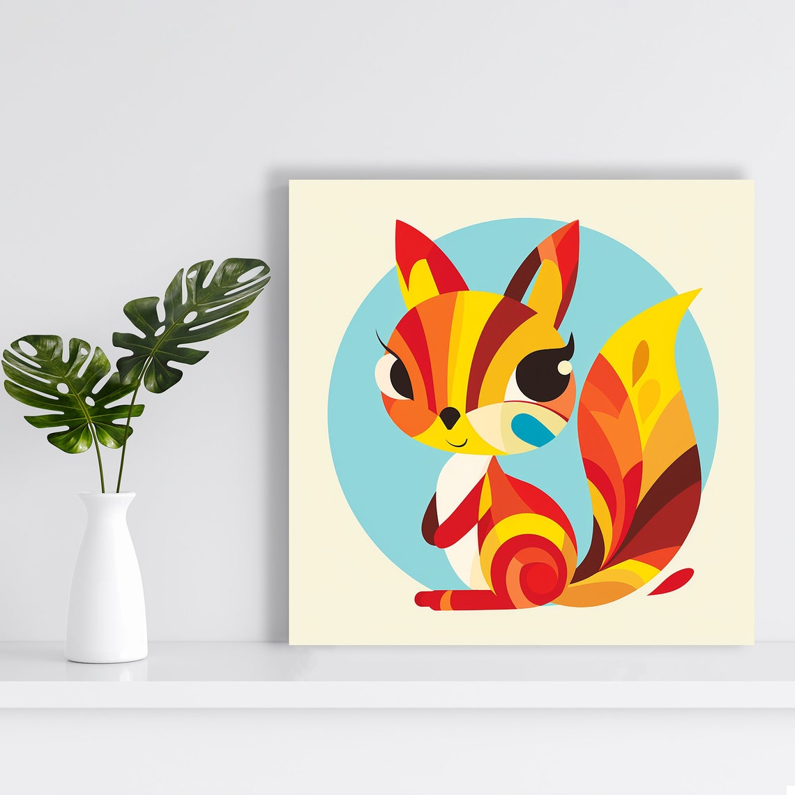 Geometric Fox Scandinavian Blue Red Yellow Modern Nursery Poster - Image 2