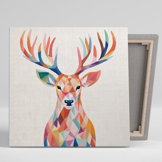 Geometric Deer Kaleidoscope Art Or Poster Modern Decor Living Room Bedroom Office Nursery Wall Art Multicolor Orange Blue Pink