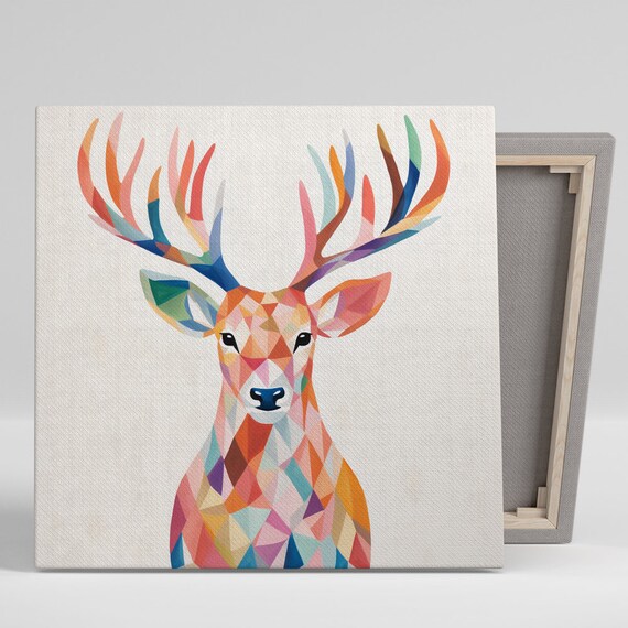 Geometric Deer Portrait Poster Rainbow Kaleidoscope Stag Art Decor