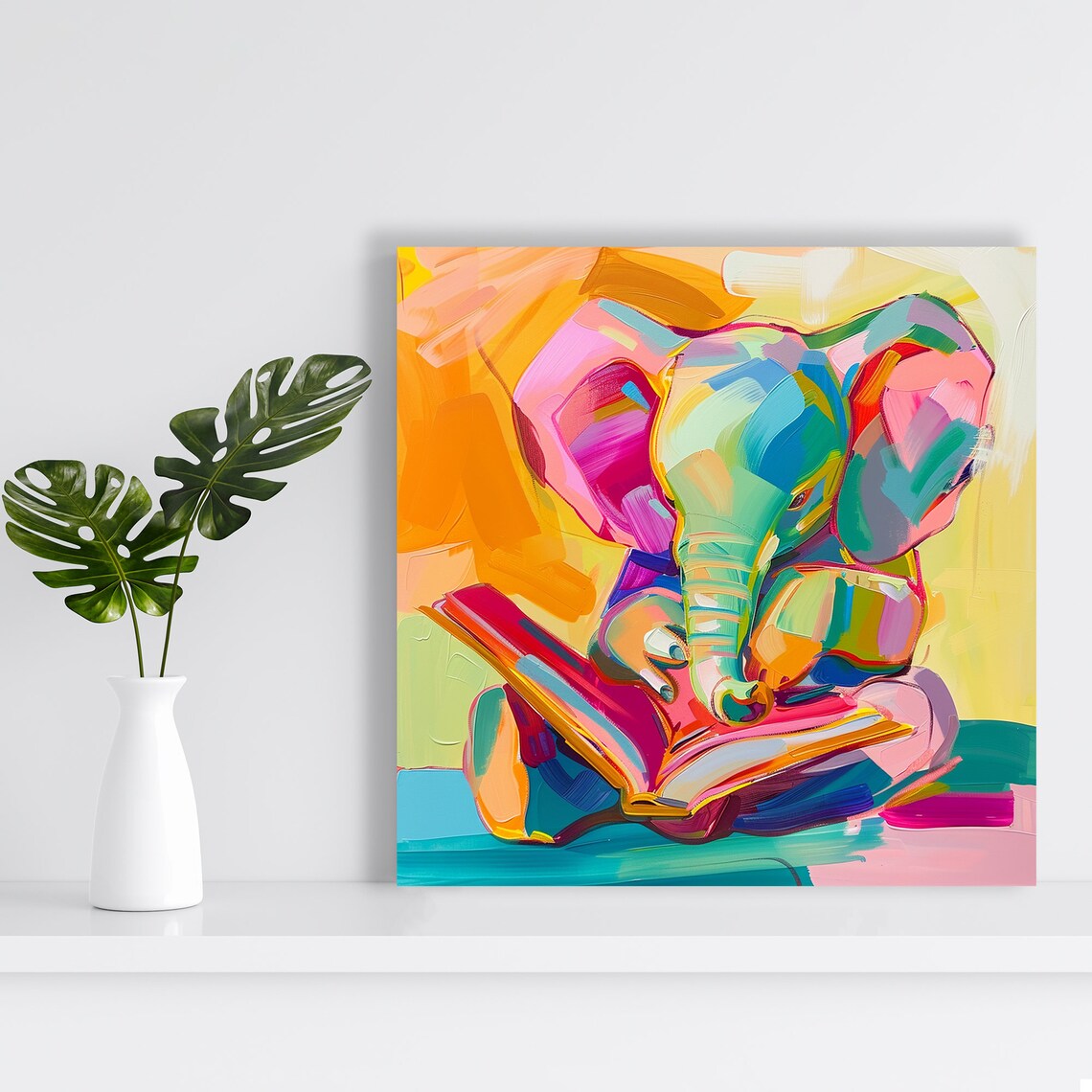 Colorful Elephants Abstract Bohemian Art Print - Image 2
