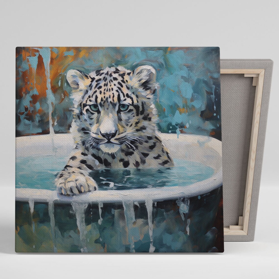 Snow Leopard in Bathtub, Bathroom Wall Art Print