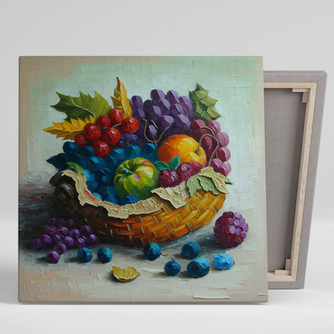 Harvest Fruit Basket Grapes Berries Oil Painting Kitchen Art Poster