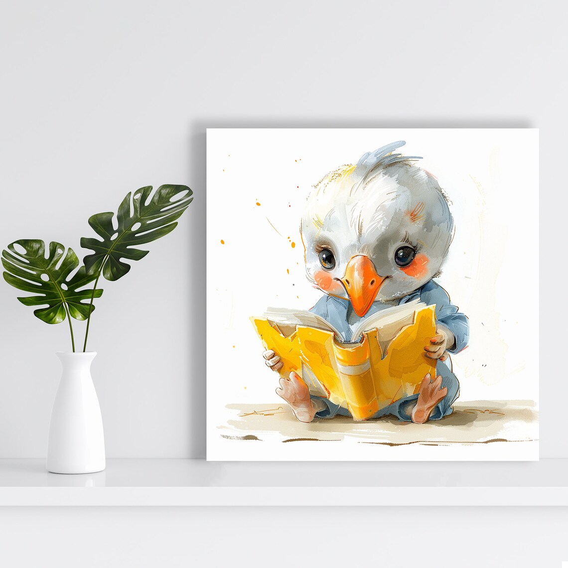 Baby Bird Reading Book Poster Cute Watercolor Nursery Kids Decor - Image 2