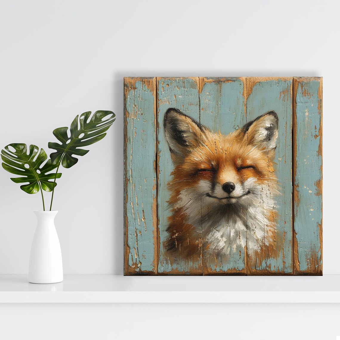 Contented Fox Whimsical Rustic Farmhouse Wall Art Print - Image 2