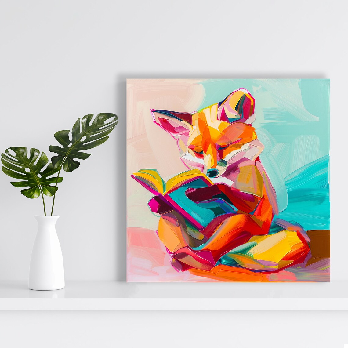 Bookworm Fox Abstract Whimsical Wall Art Print - Image 2