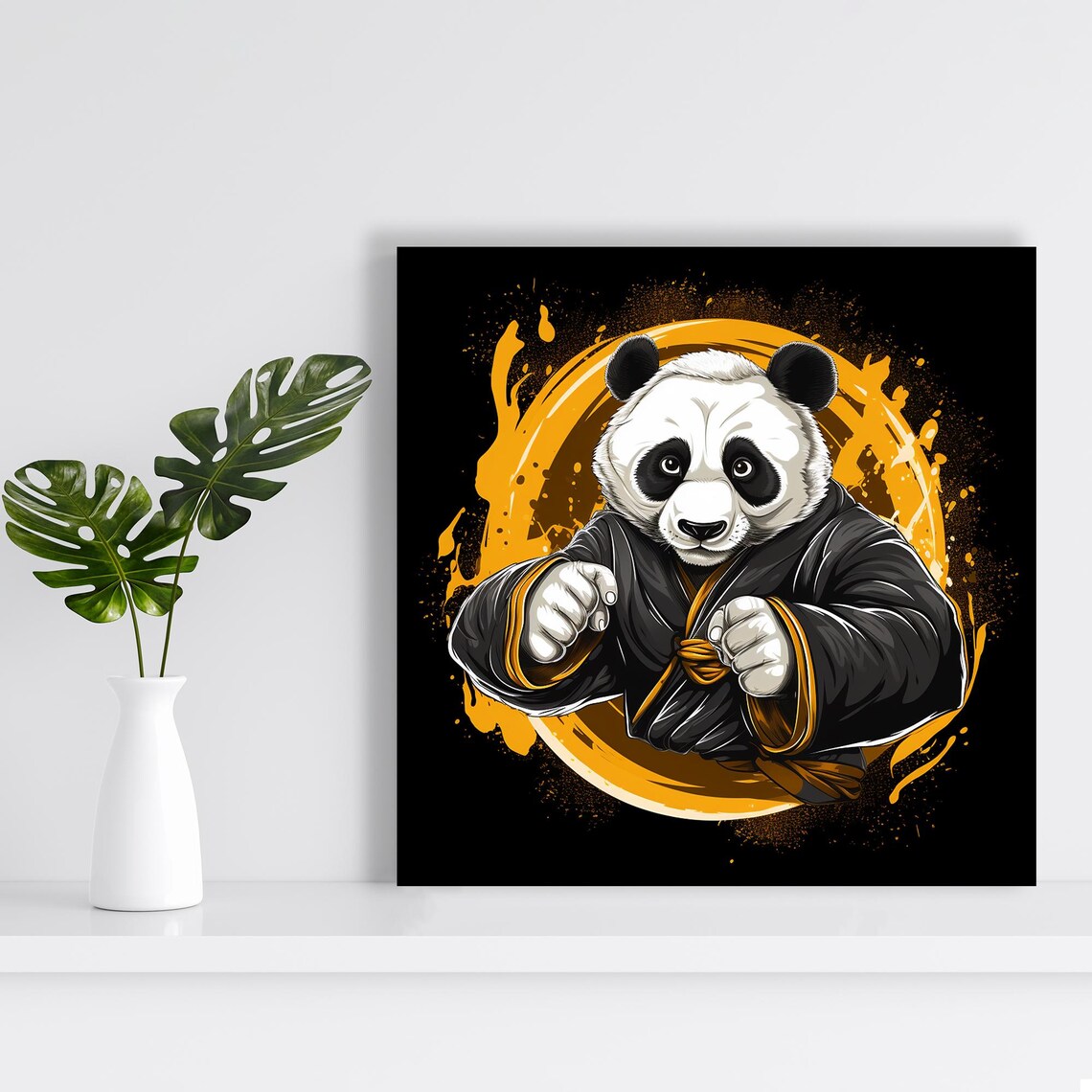 Kung Fu Panda Master In Black Gi Orange Splash Martial Arts Wall Poster - Image 2