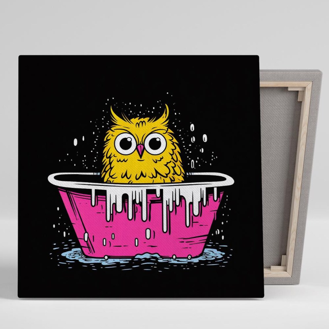 Cute Yellow Owl Bath Time Whimsical Pop Art Bathroom Wall Poster