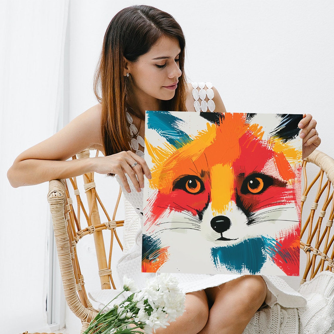 Vibrant Fox Face Close Up Bold Colorful Brushstroke Art Poster - Image 3