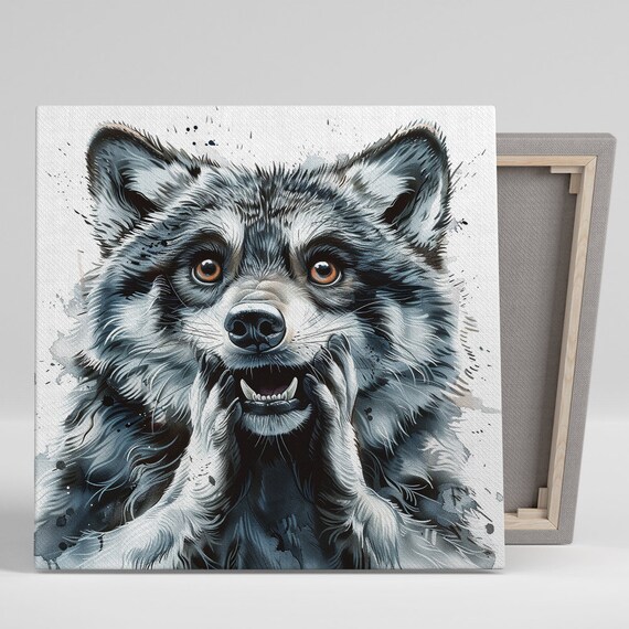 Fierce Raccoon Intense Gaze Rustic Gray Wild Animal Wall Art Poster