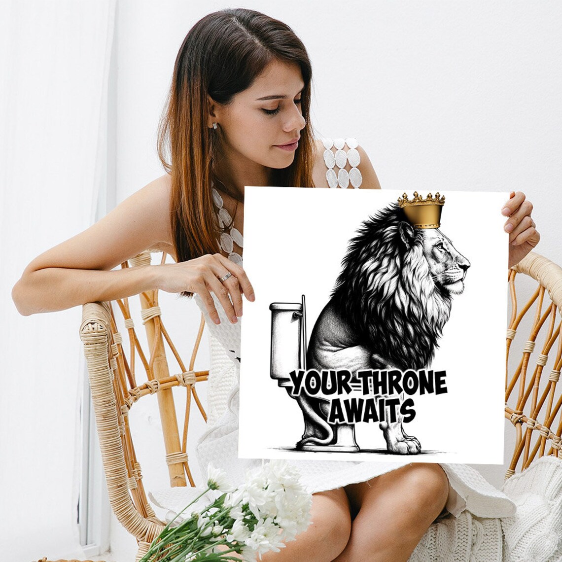Lion On The Pot Minimalist Bathroom Art Print - Image 5