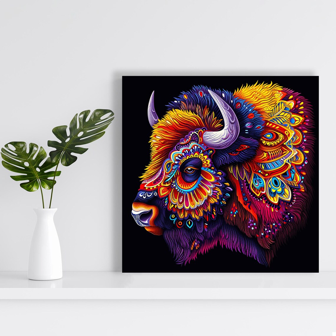 Psychedelic Bison Head Ornamental Colorful Bohemian Animal Wall Art Poster - Image 2