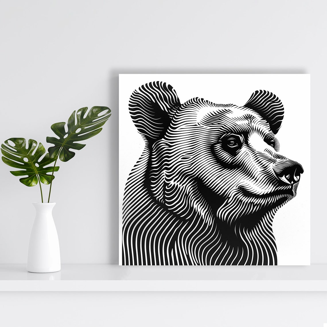 Black White Bear Head Wavy Line Art Minimalist Animal Wall Poster - Image 2