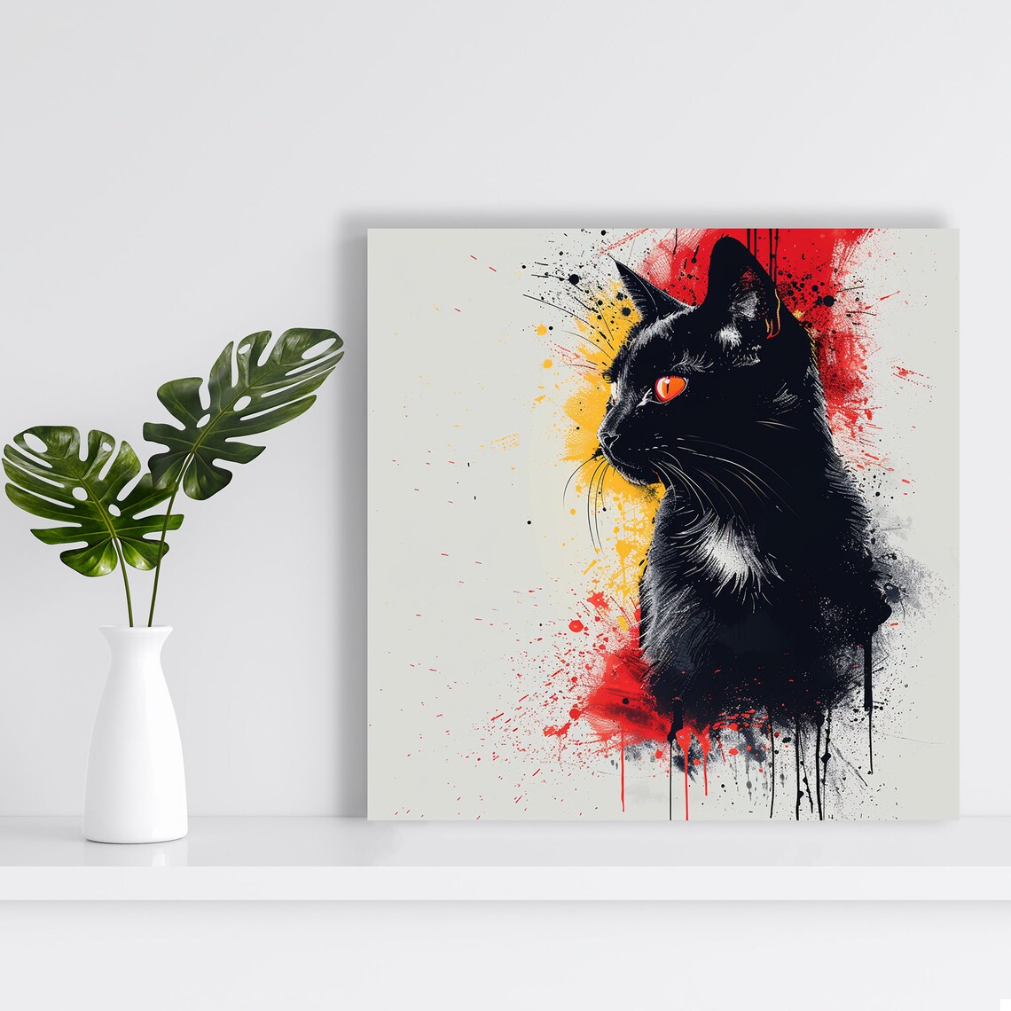 Black Cat Fiery Red Yellow Splash Moody Street Art Wall Poster - Image 2