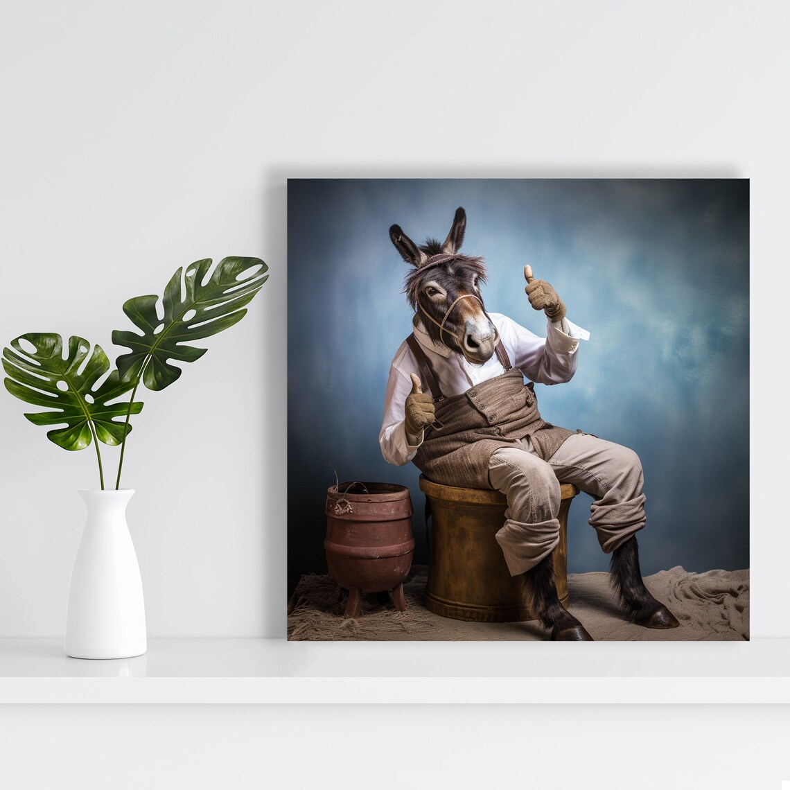 Dapper Donkey Farmer Giving Thumbs Up Whimsical Photo Art Poster - Image 2