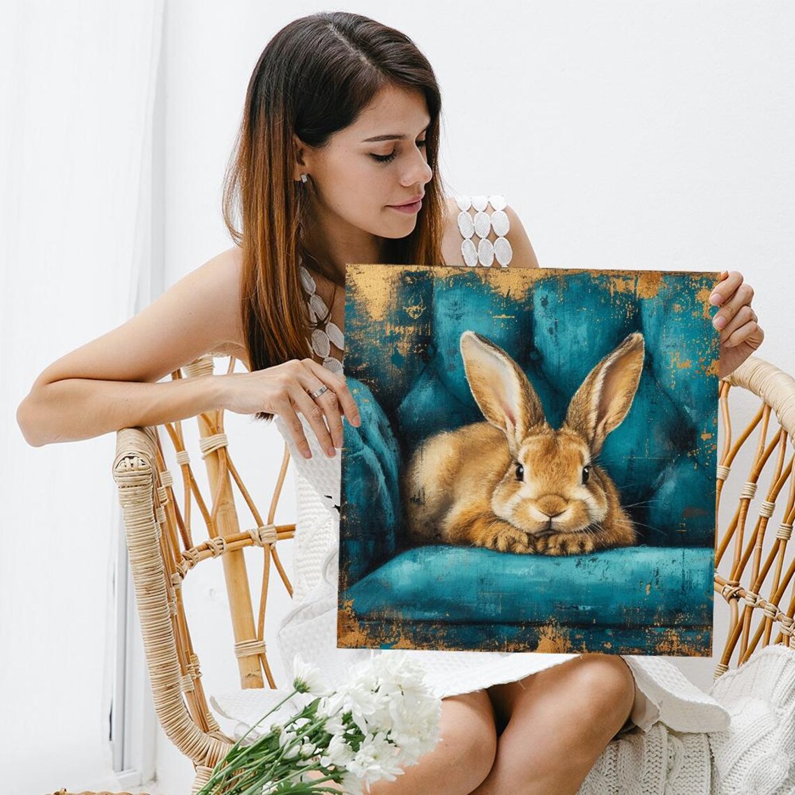 Bunny Whimsical Rustic Nature Art Print, Kids Room - Image 3