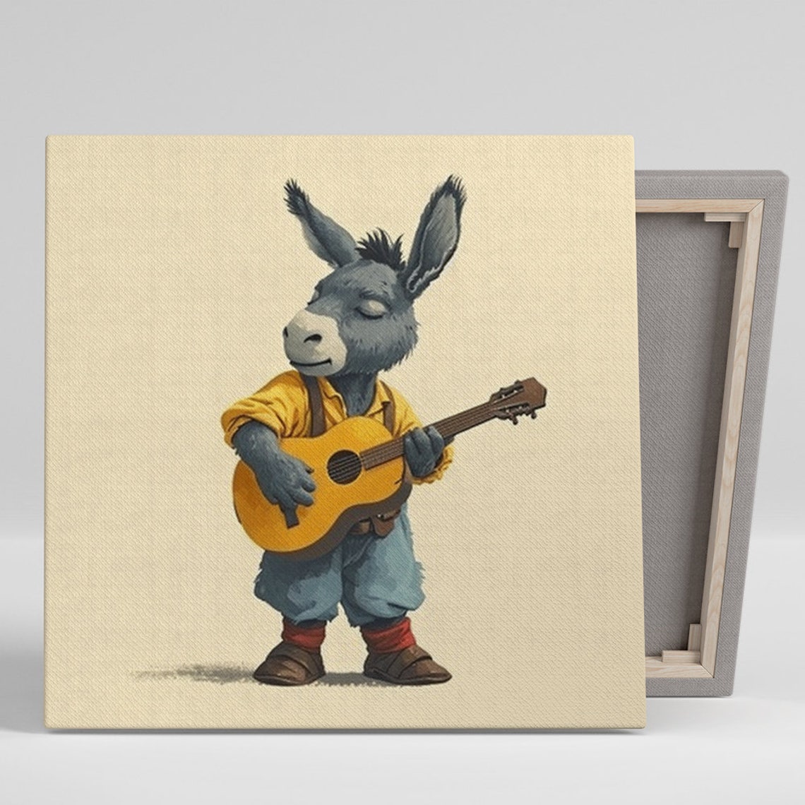 Whimsical Donkey Musician Playing Guitar Cartoon Animal Poster