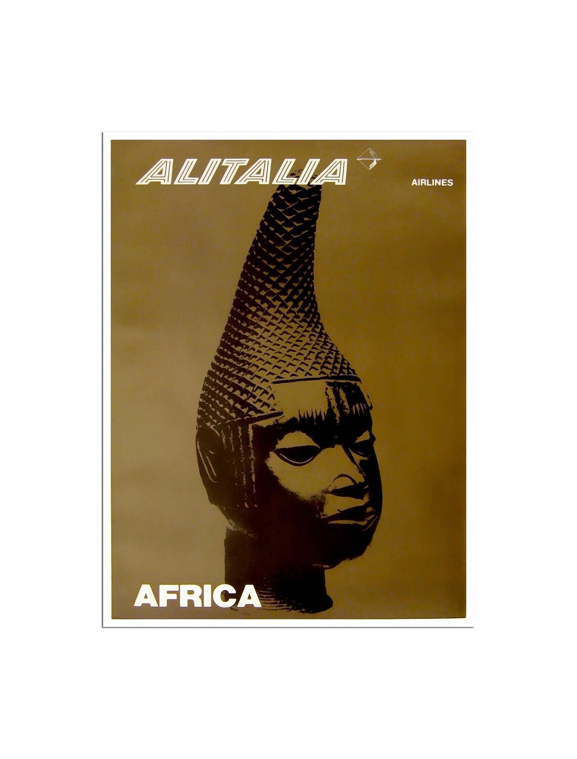 Alitalia Airlines Africa Benin Bronze Head Vintage Travel Poster