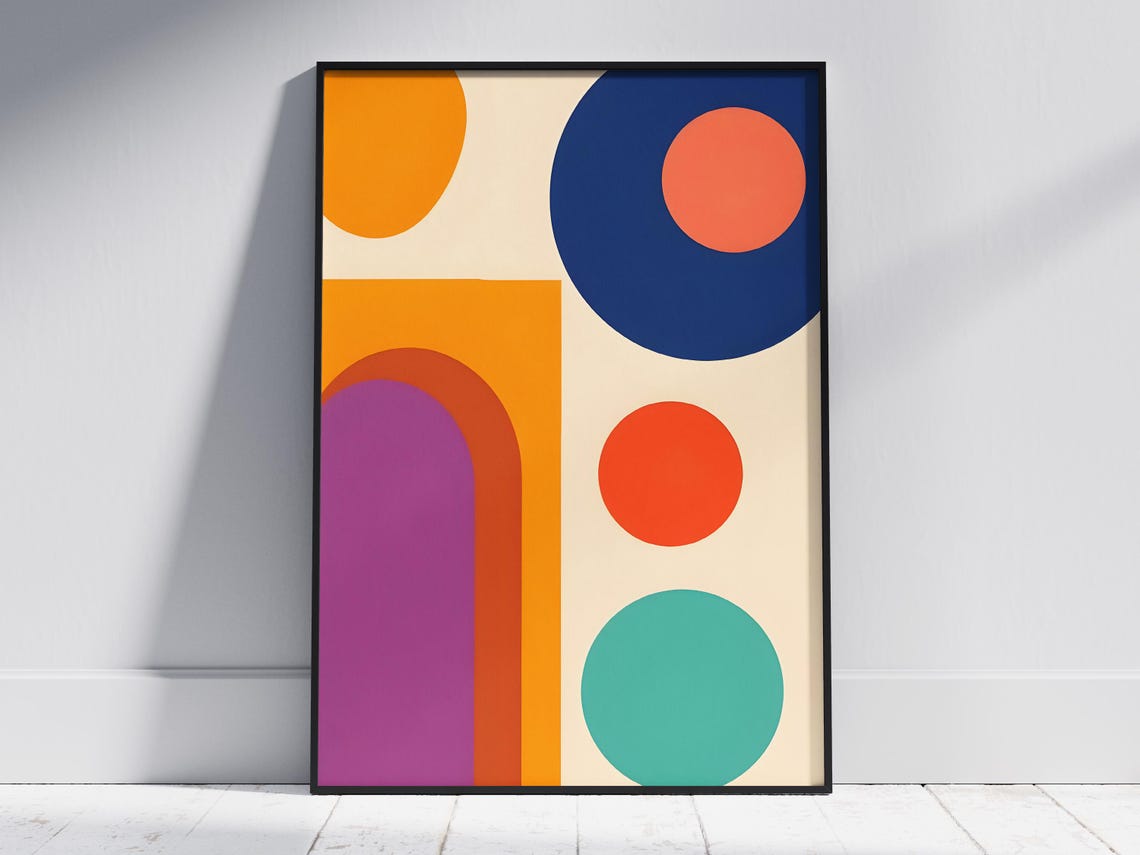 Bold Midcentury Geometric Circles Arch Abstract Color Wall Poster