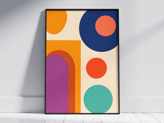 Bold Midcentury Geometric Circles Arch Abstract Color Wall Poster