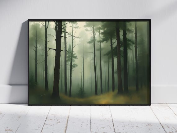 Forest Landscape Earthy Green Wall Art Dreamy Nature Print Serene