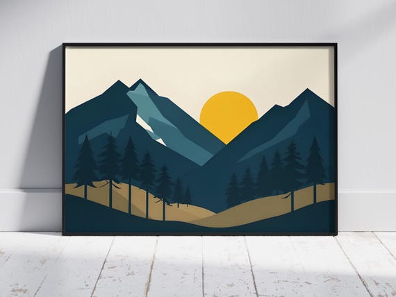 Minimalist Mountain Sunset Print Modern Nature Wall Art