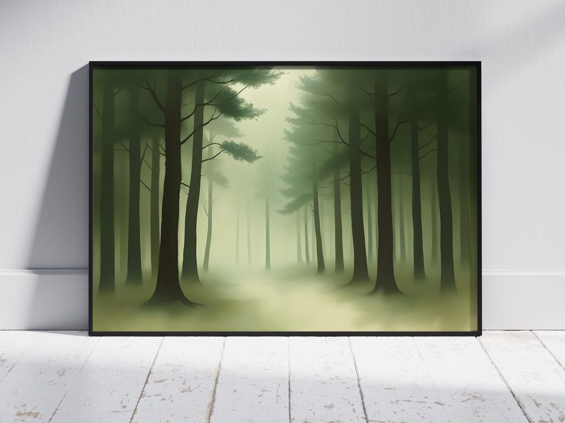 Dark Misty Pine Forest Landscape Moody Deep Green Woodland Poster