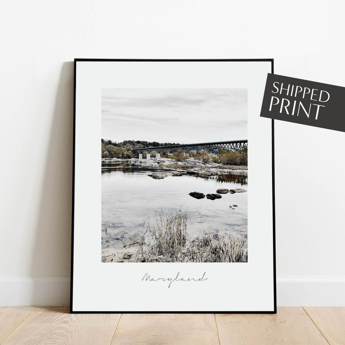 Maryland River Bridge Landscape Photography Minimalist Wall Art - Image 4