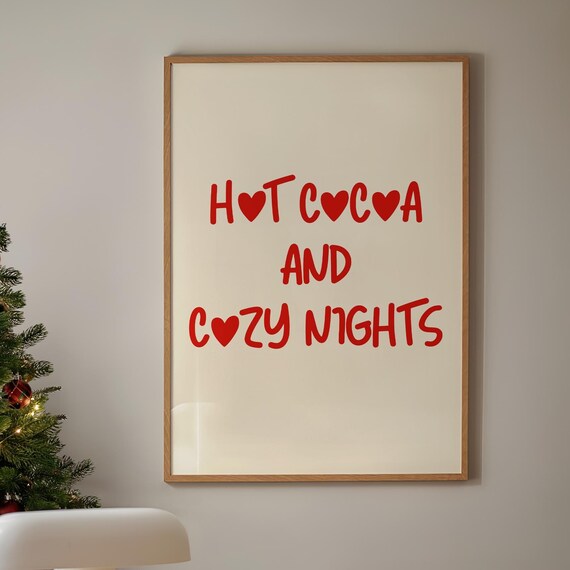 Hot Cocoa And Cozy Nights Winter Retro Christmas Wall Poster