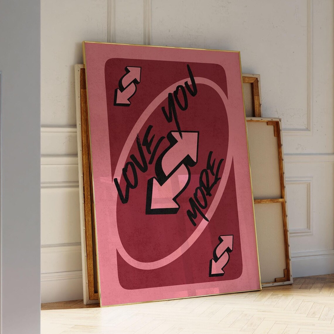 Love You More Burgundy Pink UNO Style Reverse Card Art Poster
