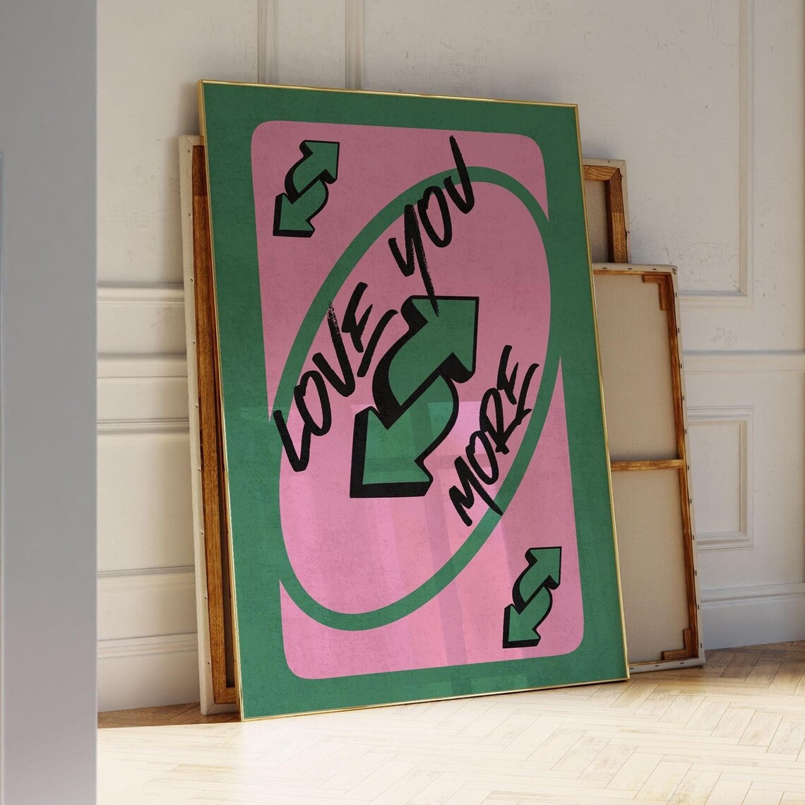 Love You More Pink and Green Playing Card Retro Reverse Trendy Poster