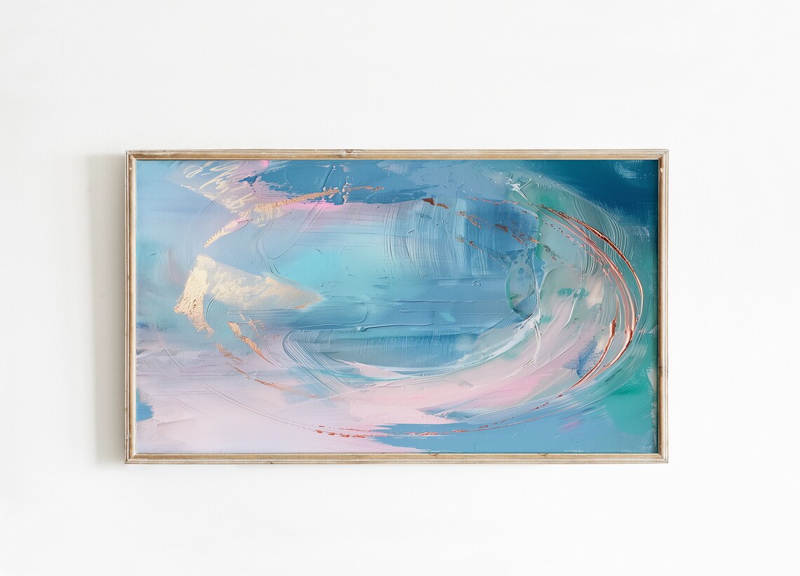 Teal Blue Swirl Abstract Painting With Gold Metallic Accents Poster