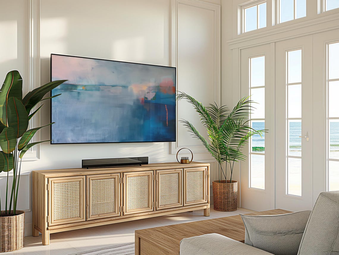 Pale Blue Abstract Painting With Soft Pink Horizon Glow Art Poster - Image 3