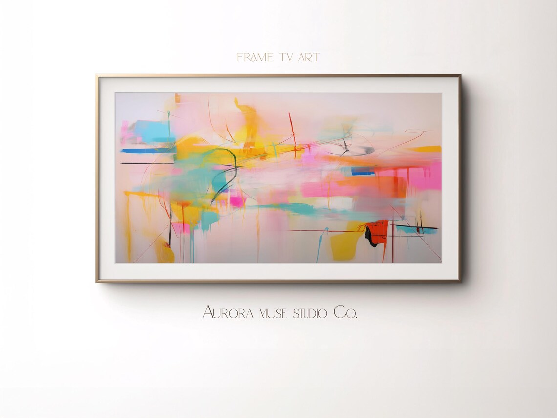 Bright Pink Yellow Abstract Painting With Black Line Details Poster - Image 3