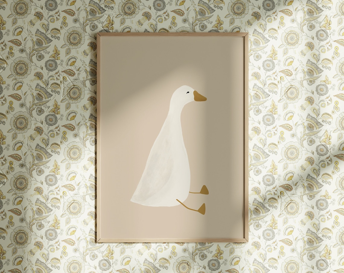 Silly Goose Cute Goose Poster, Beige Nursery Decor - Image 2