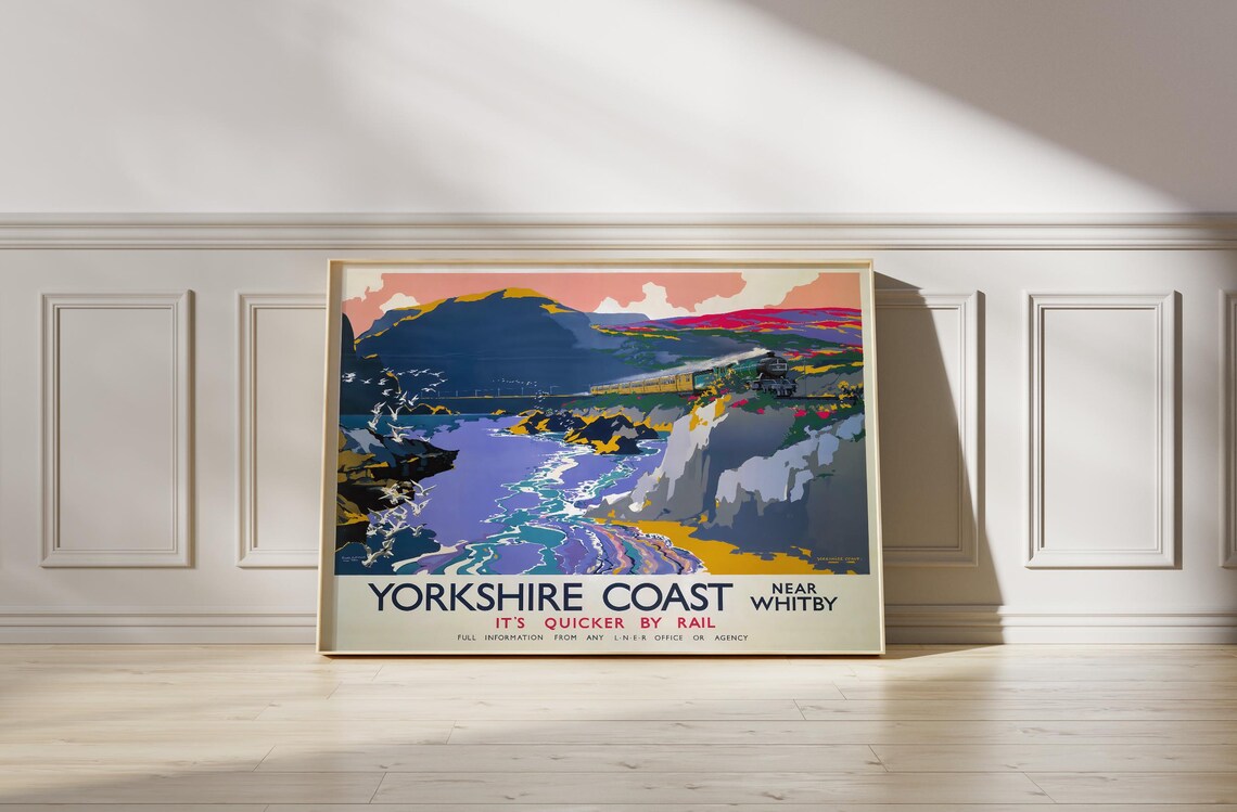Yorkshire Coast Vintage Travel Poster, Retro Landscape - Image 4