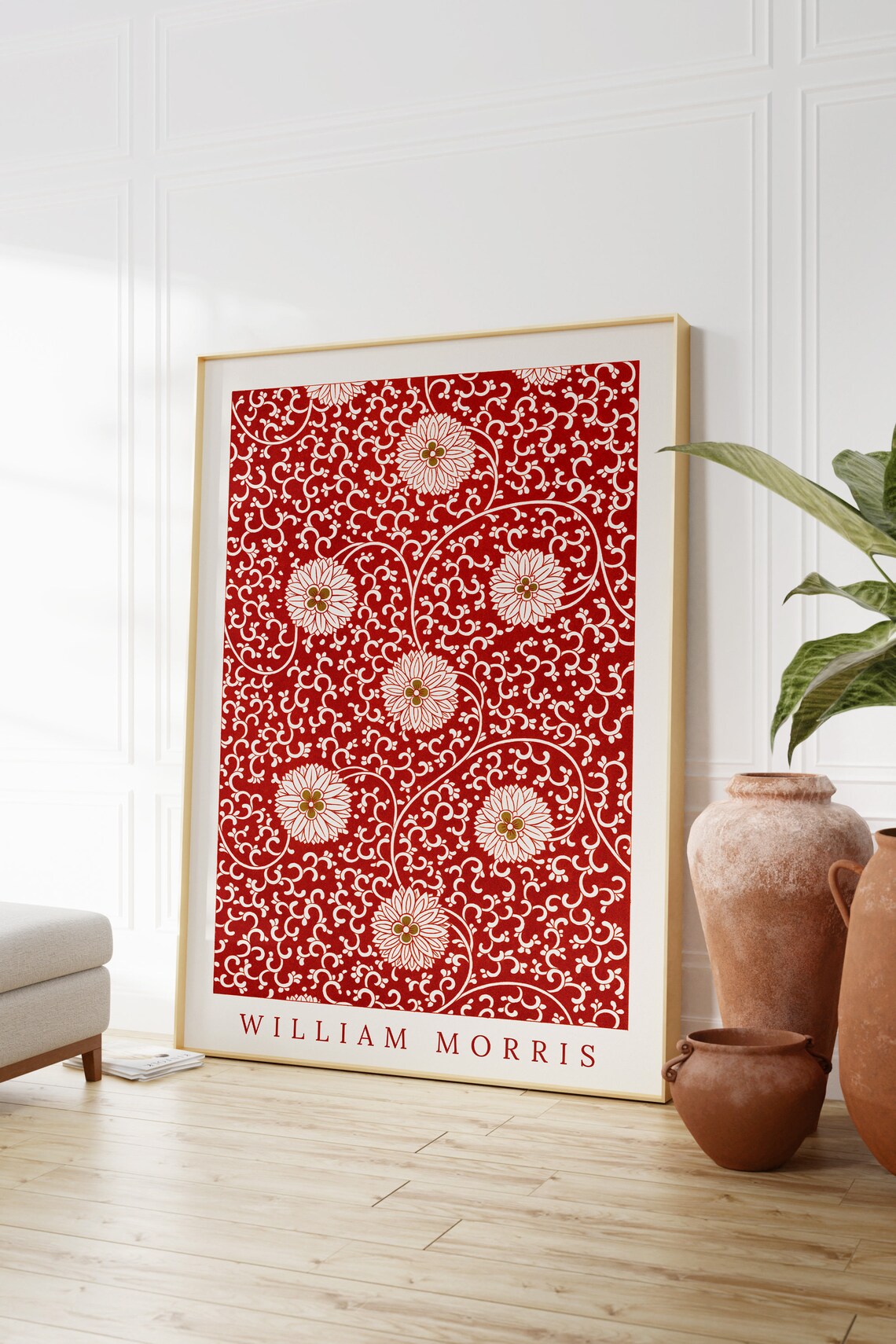 William Morris Red Flower Pattern, Vintage Textile Art Print - Image 3