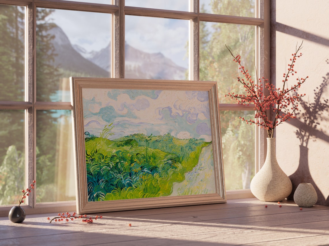 Van Gogh Green Wheat Fields Auvers Rolling Hills Cloudy Sky Print - Image 4