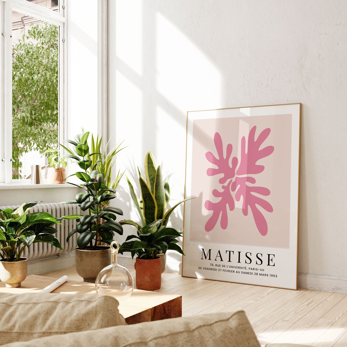 Henri Matisse Pink Cut Out Floral Shapes Beige Minimalist Paris 1953 Poster - Image 3
