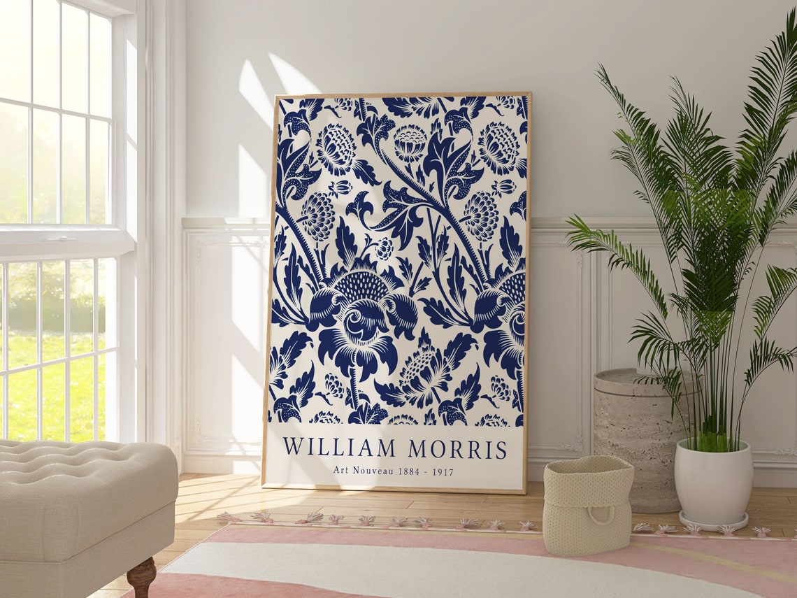 William Morris Blue White Floral Art Nouveau Pattern Decor Poster - Image 2