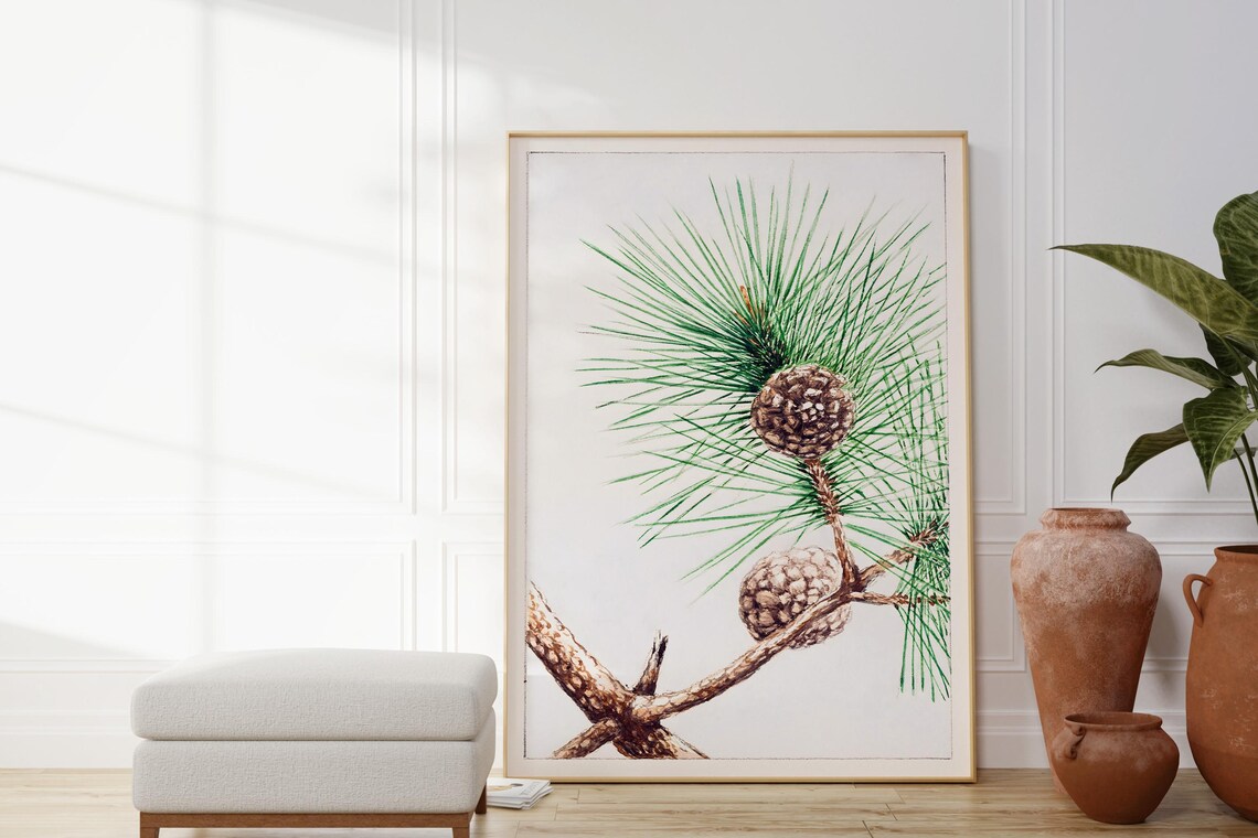 Matsu Pine Branch With Cones Japanese Botanical Zen Watercolor Poster - Image 3